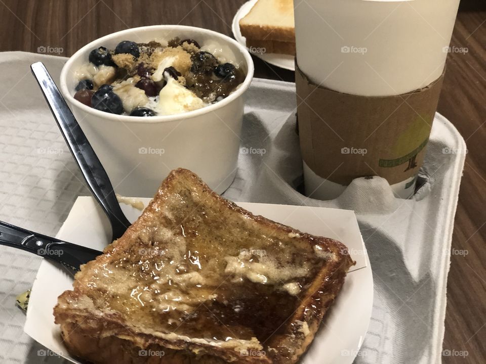 An all American self serve breakfast from the kaiser hospital kitchen in Oakland