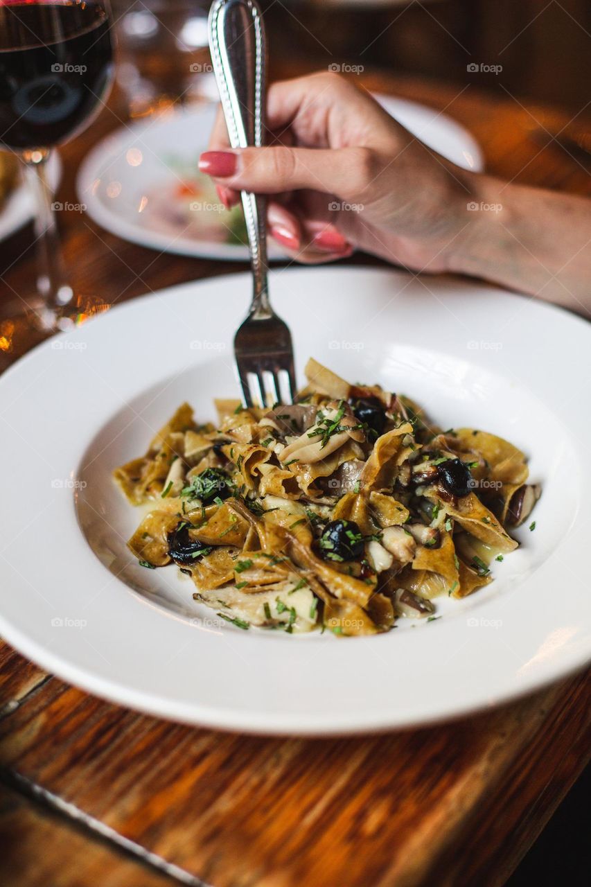 Delicious Gourmet Pasta In White Bowl