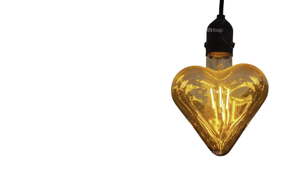 The Orange bulbs at heart shape on a white background with clipping path.