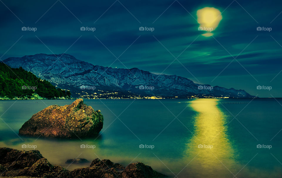 Moon over mountain Biokovo