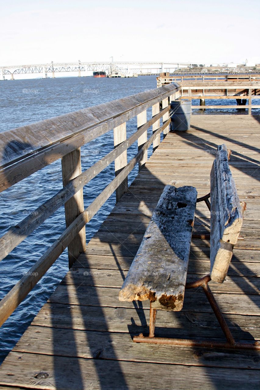 Old bench on the pier