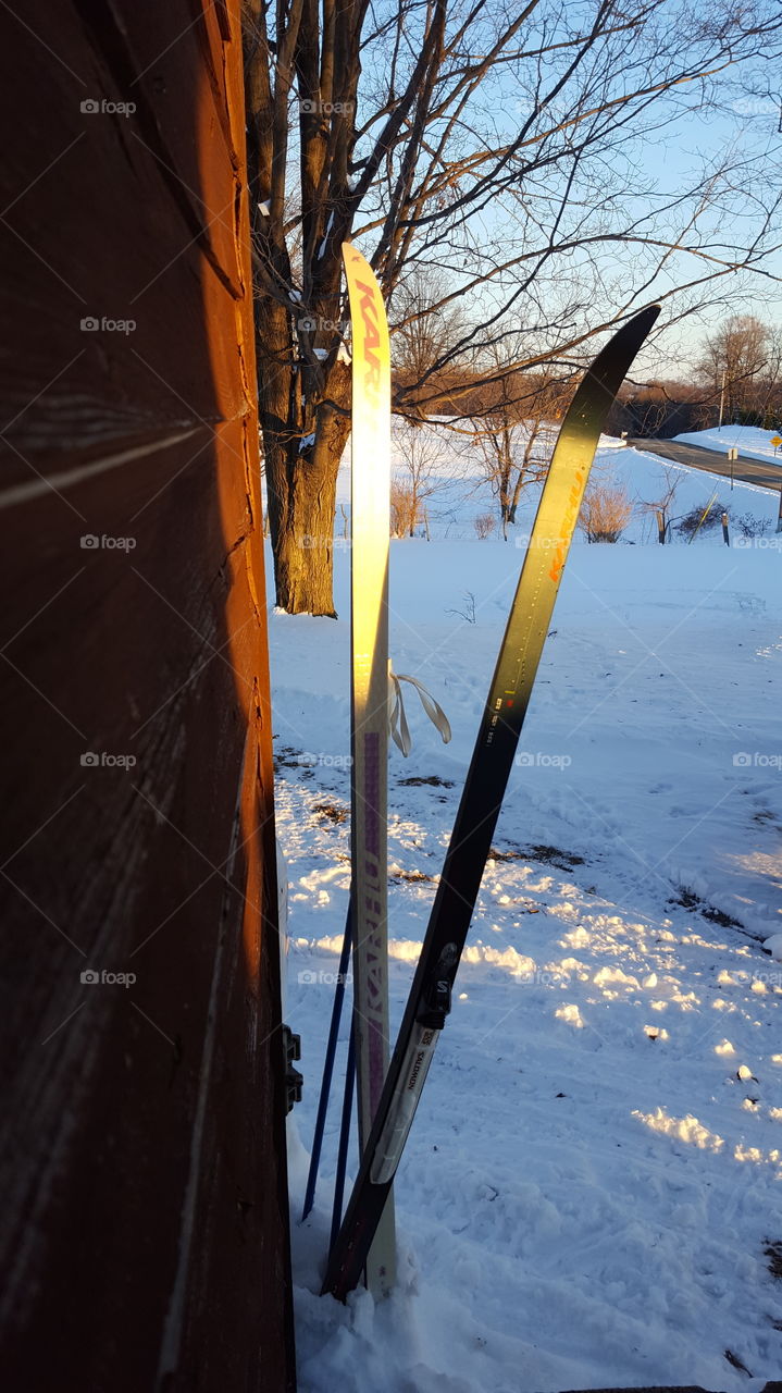 sunset on my skiis