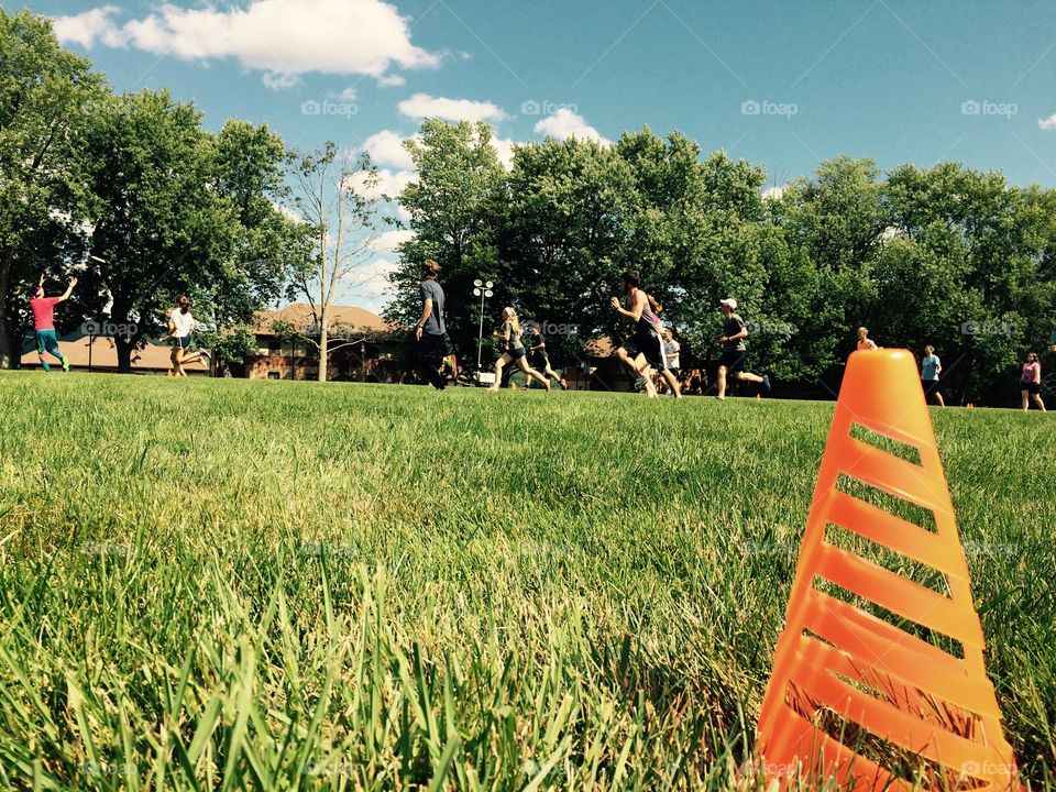 Ultimate Frisbee. College afternoon playing ultimate frisbee.