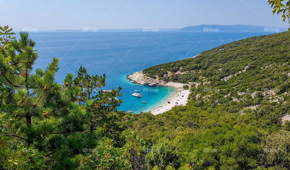 Amazing view of beach on coast of Adriatic sea near Lubenice on Cres island in Croatia