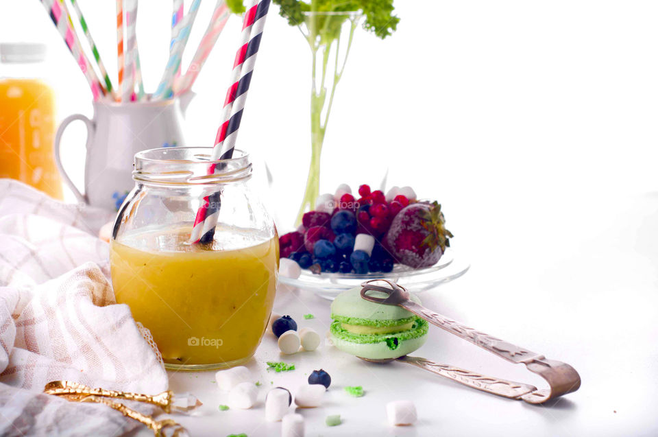 Delicious fruits smoothie in a jar