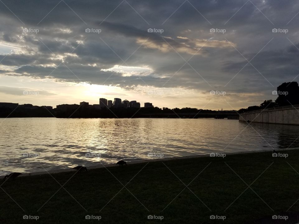 Riverfront view in Washington dc as the sun fades behind Northern Virginia