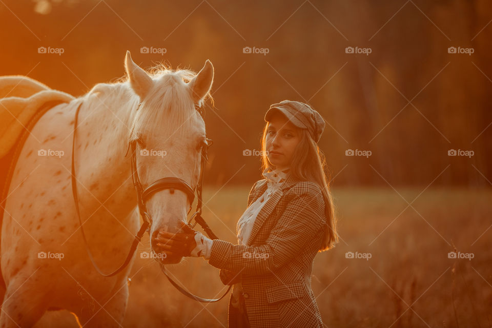 Evening walking horseback riding 