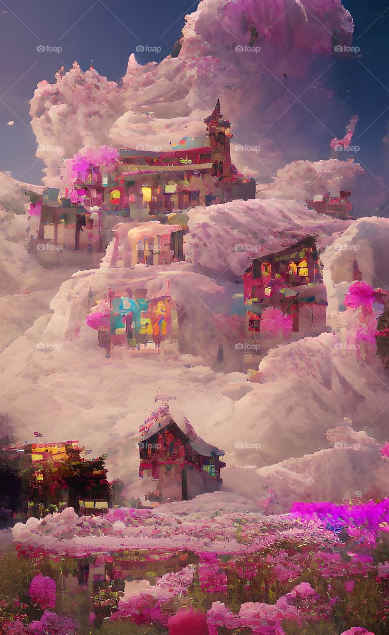 The golden palace, full of flowers outside, has a strong sense of hierarchy, and the background is golden heaven clouds and grand palace