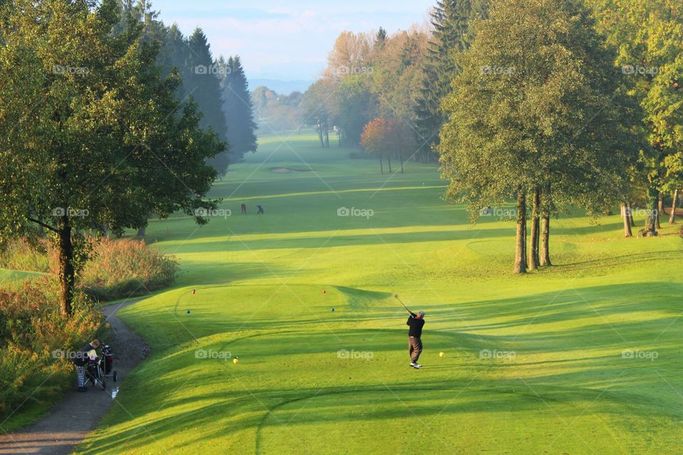 High angle view of golfer