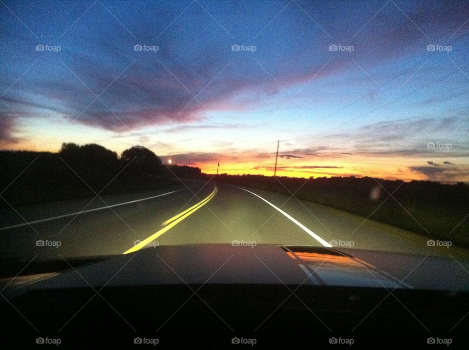 Camaro traveling sunset 