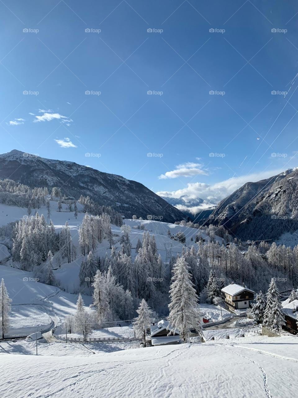 Panoramic view of winter mountains