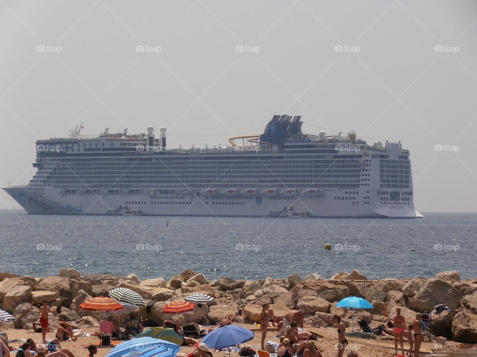Cruise ship near the beach of Cannes