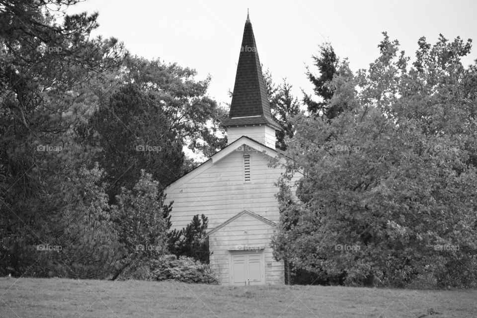 Unused church in black and white 