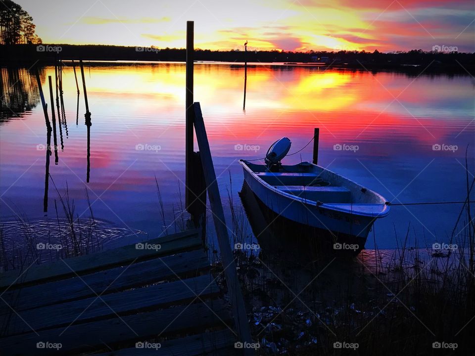 Sunset, old dock, boat color pops Mother Nature at its finest ❤️