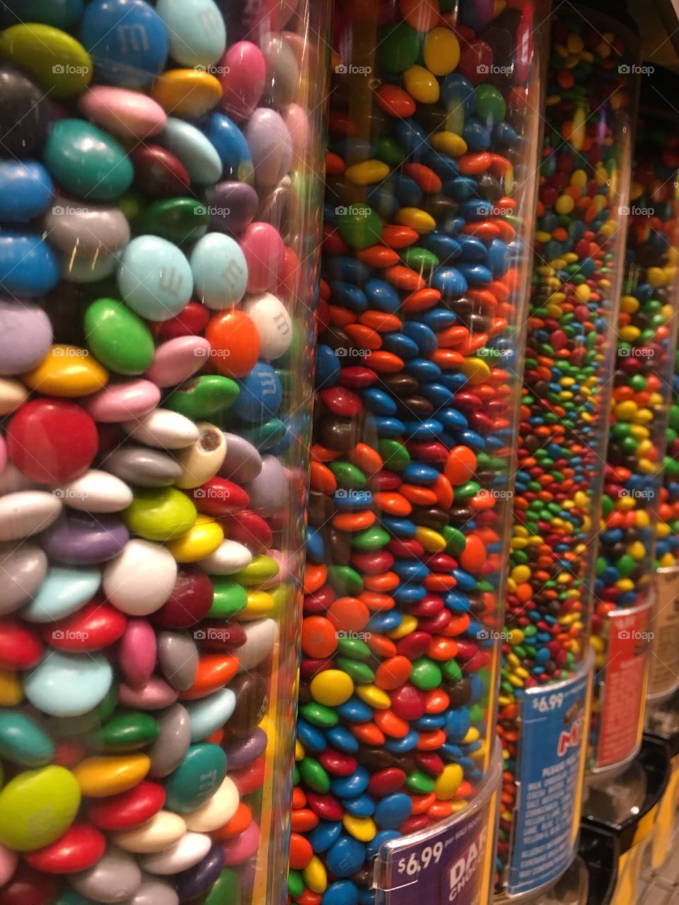 Close up of M&M's dispensers in the M&M's store in Las Vegas. 