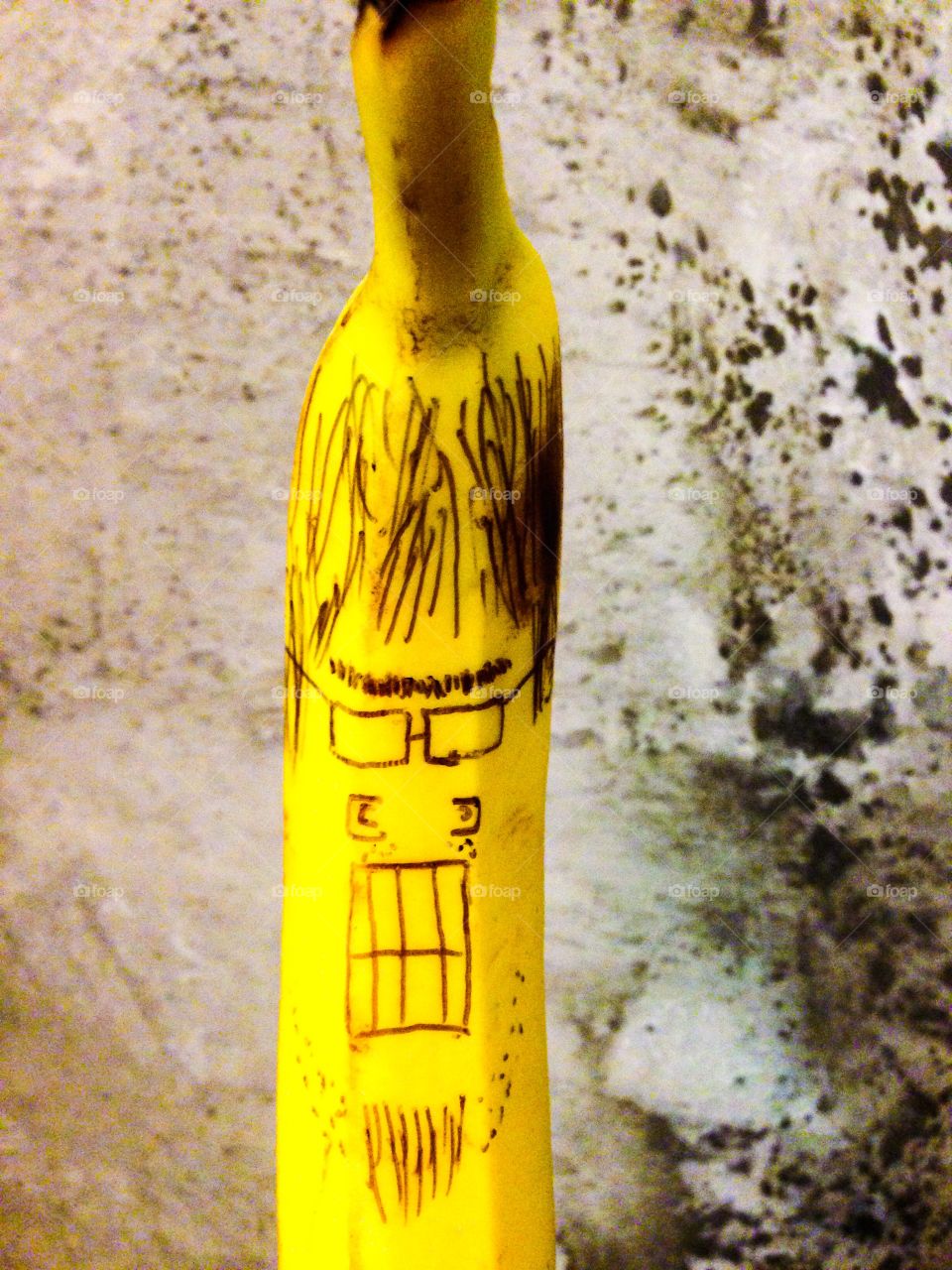 Angry banana. Drawing on a banana
