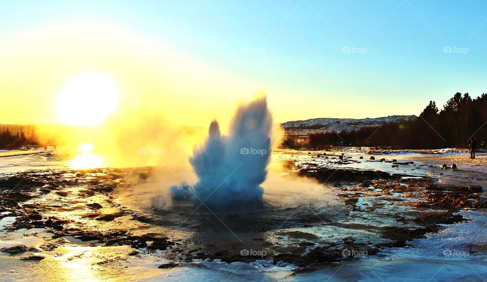 sunset at Iceland geysir