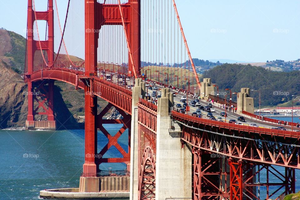 A view of the daily commute across the Golden Gate Bridge in San Francisco, Ca.