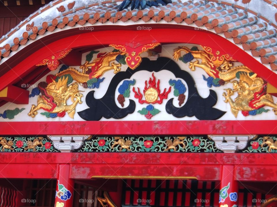 Colors of Okinawa royalty. A framework in an Okinawa castle