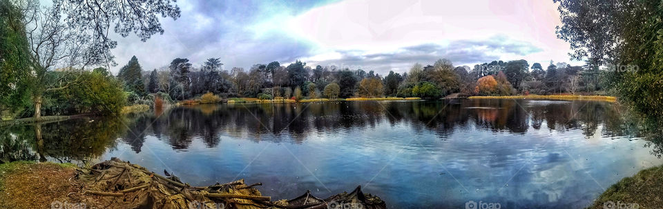 Panorama shot of the lake in the gardens of Mount Stewart,Northern Ireland