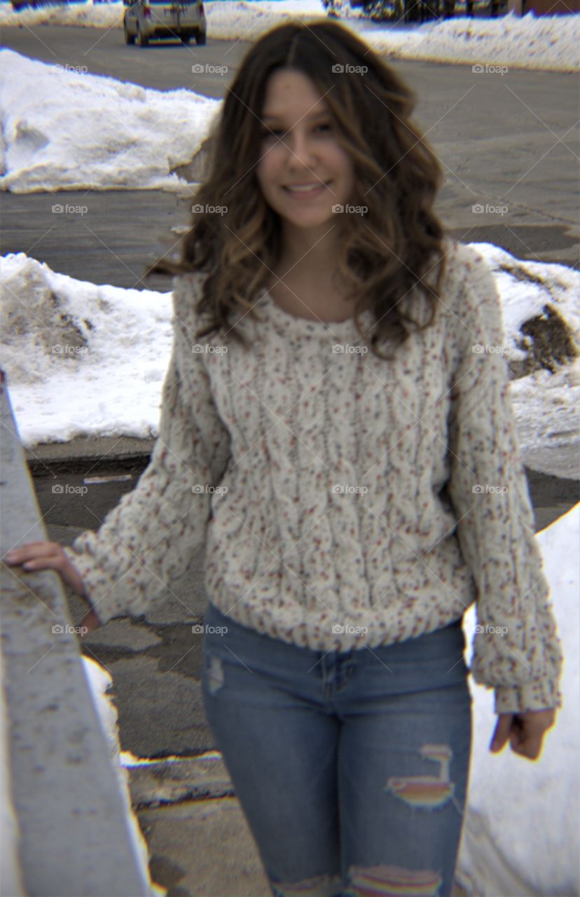 Young Millennial Girl Outside in Winter