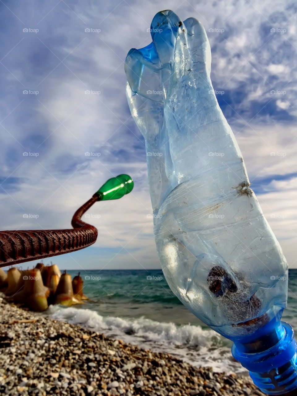 two plastic bottle and sky