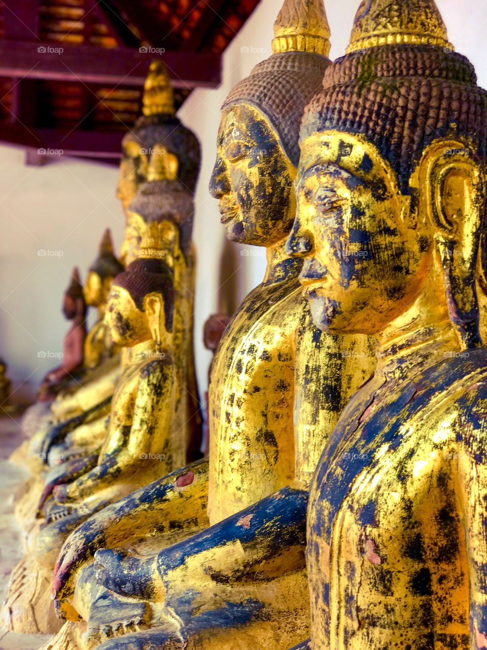 Row of Buddha images in temple