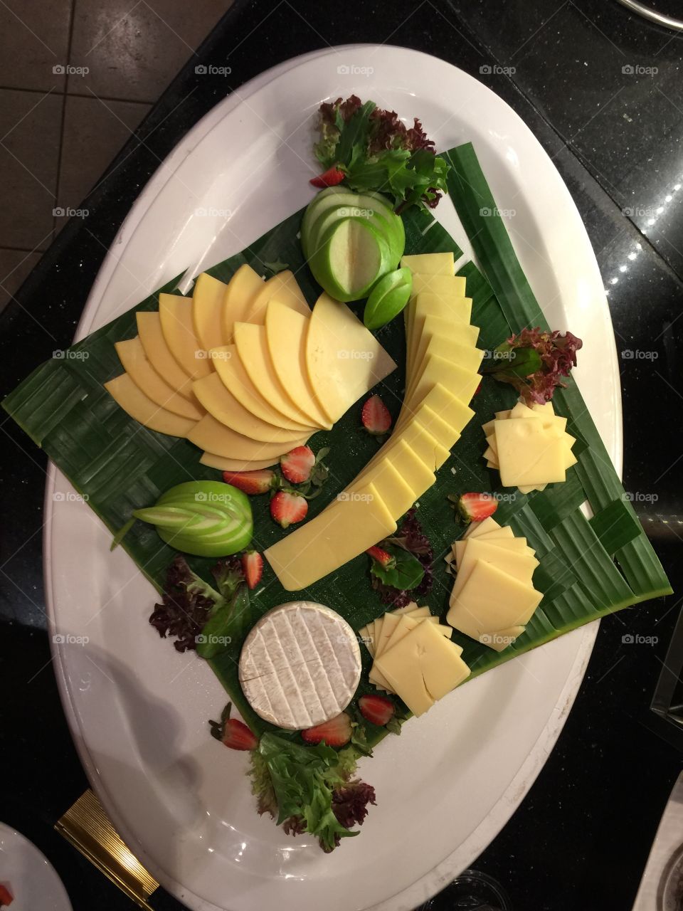 cheese,banana leaf. all about cheese and decoration