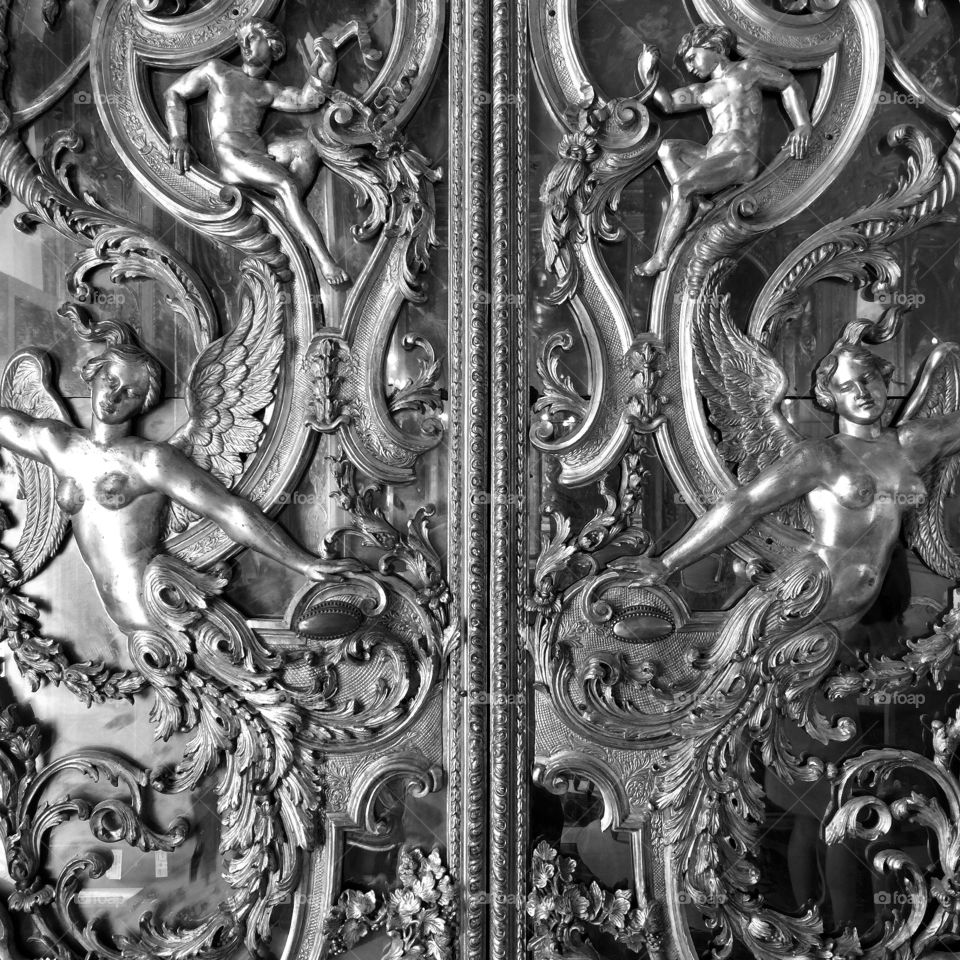 Mirrored door. Mirror door in a palazzo in Genova, Italy