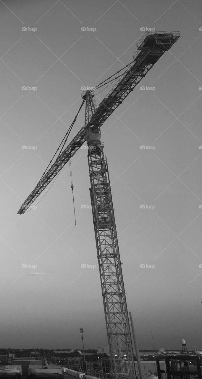 Construction crane in black and white. 