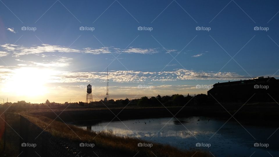 water tower, sunrise