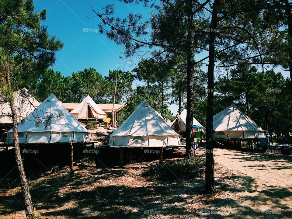 Extraordinary tents in camping park in Portugal 