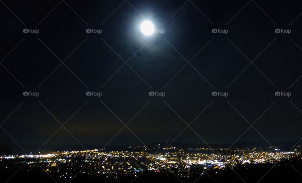 Nightscape. The Moon over Scranton, Pennsylvania, seen from the western heights