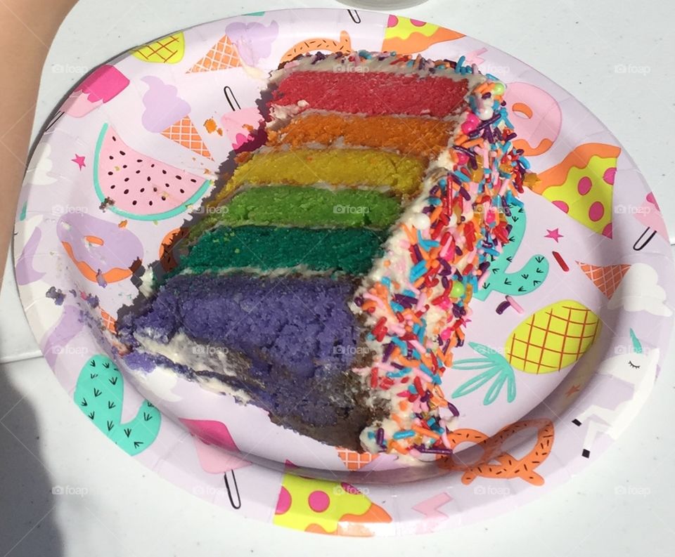 Rainbow cake. My kids favorite!