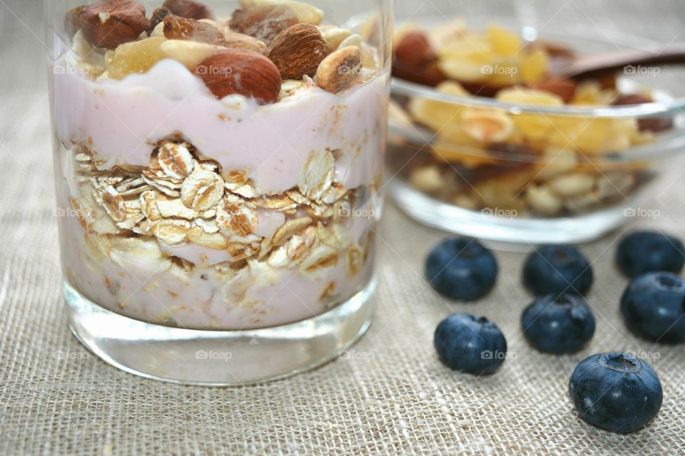 tasty healthy food oat with nuts and berries