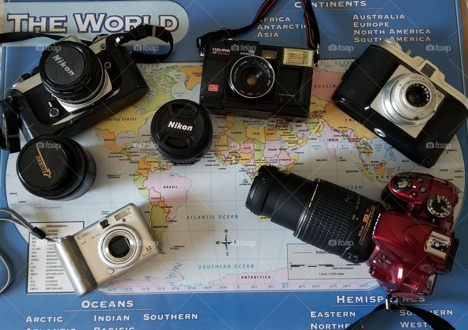 Old and new cameras to take photos around the world