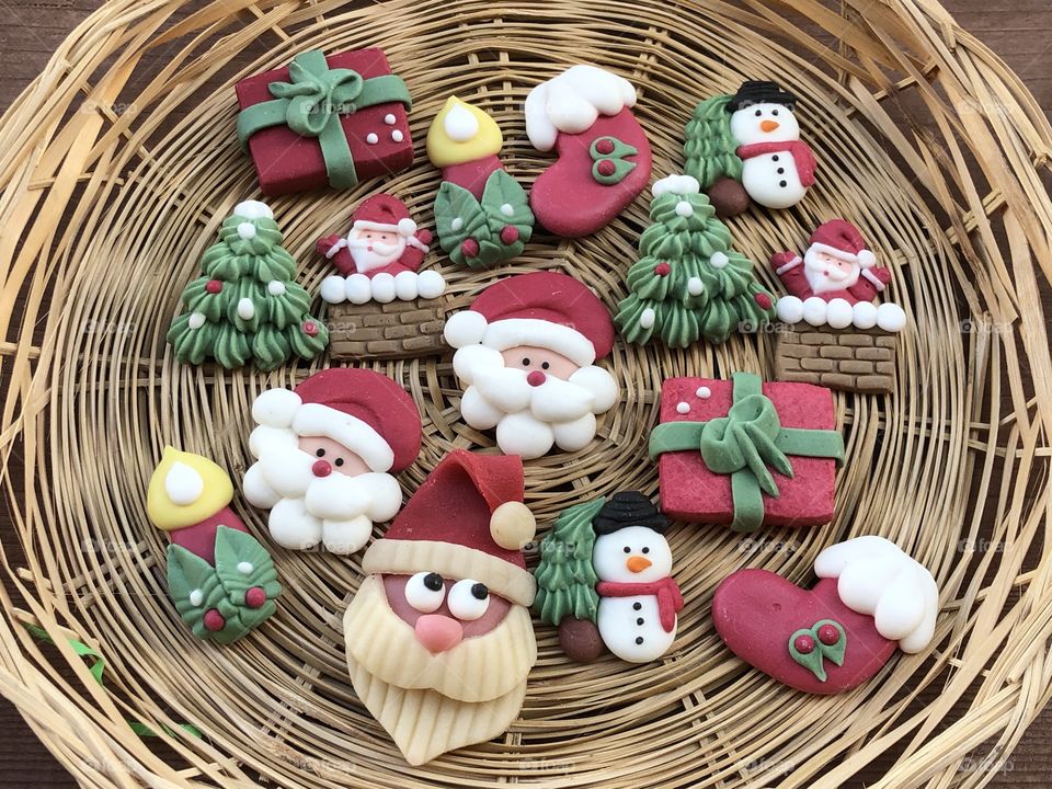 Closeup view of Christmas symbols with marzipan