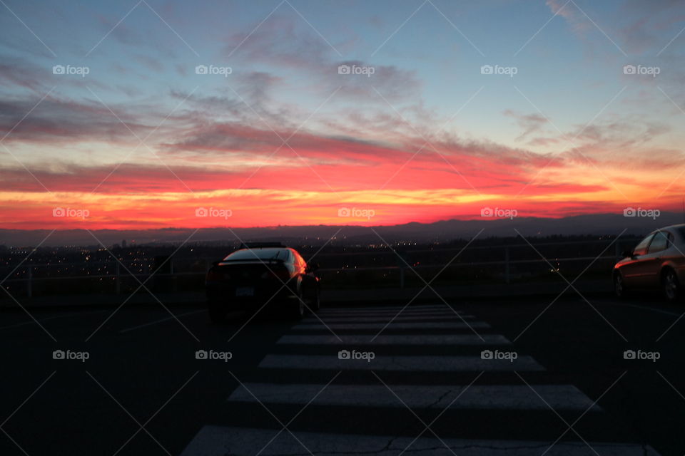 Sunset on a parking lot