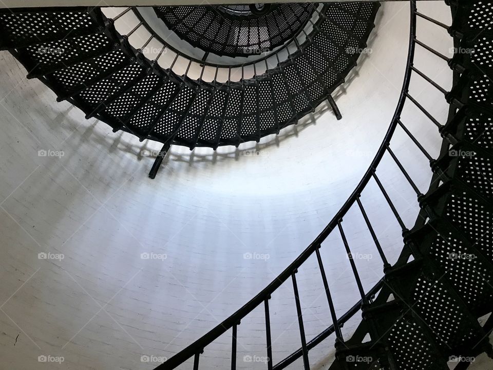 Inside the historical St Augustine lighthouse and the spiraling staircase 