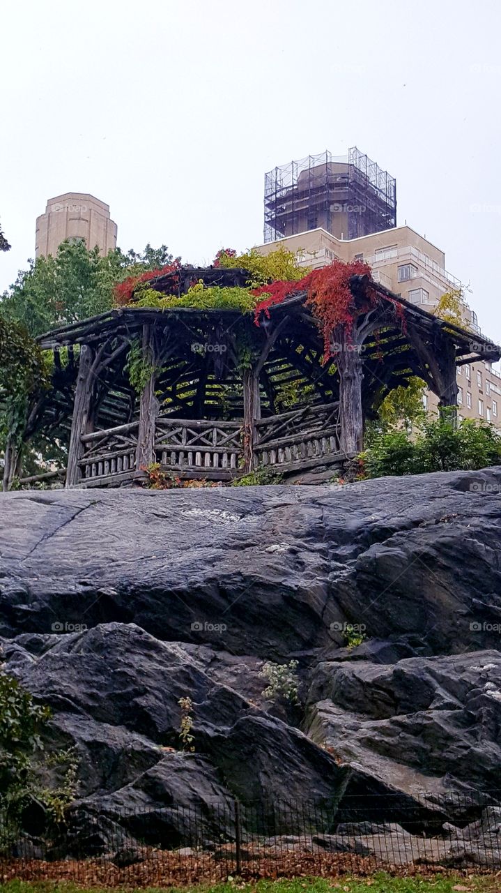 Open-air observation deck in Central Park in New York in the fall