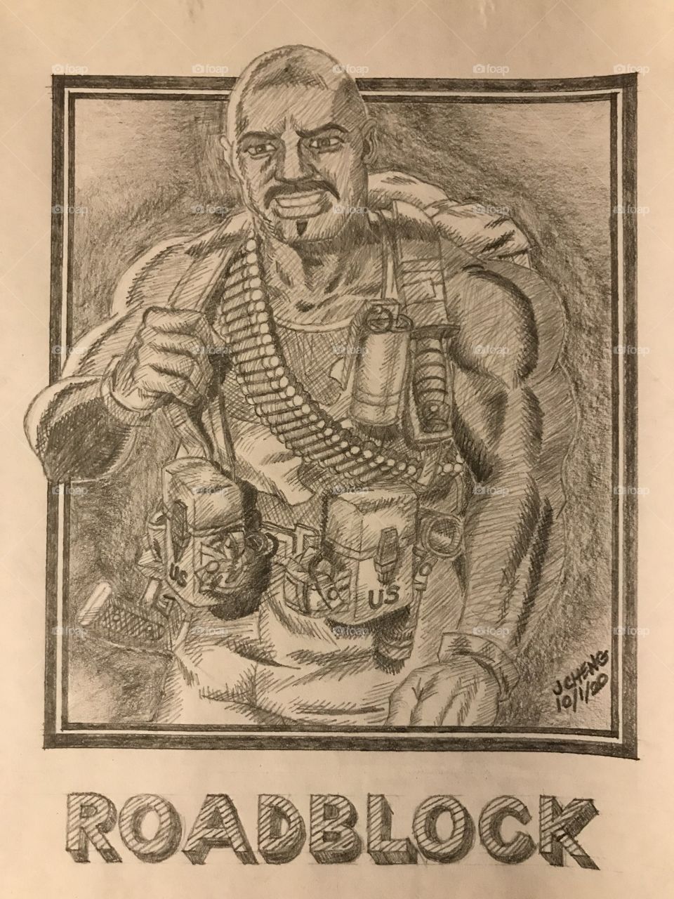 My detailed pencil illustration of Roadblock from GI JOE: A REAL AMERICAN HERO. He is the team’s heavy machine gunner.