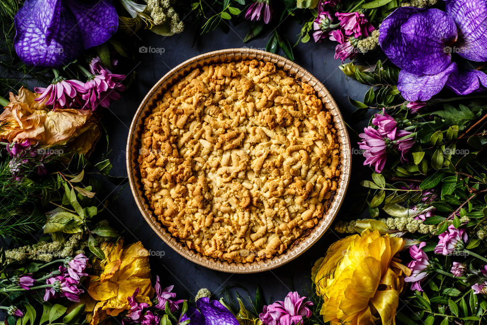 Flat lay with apple pie