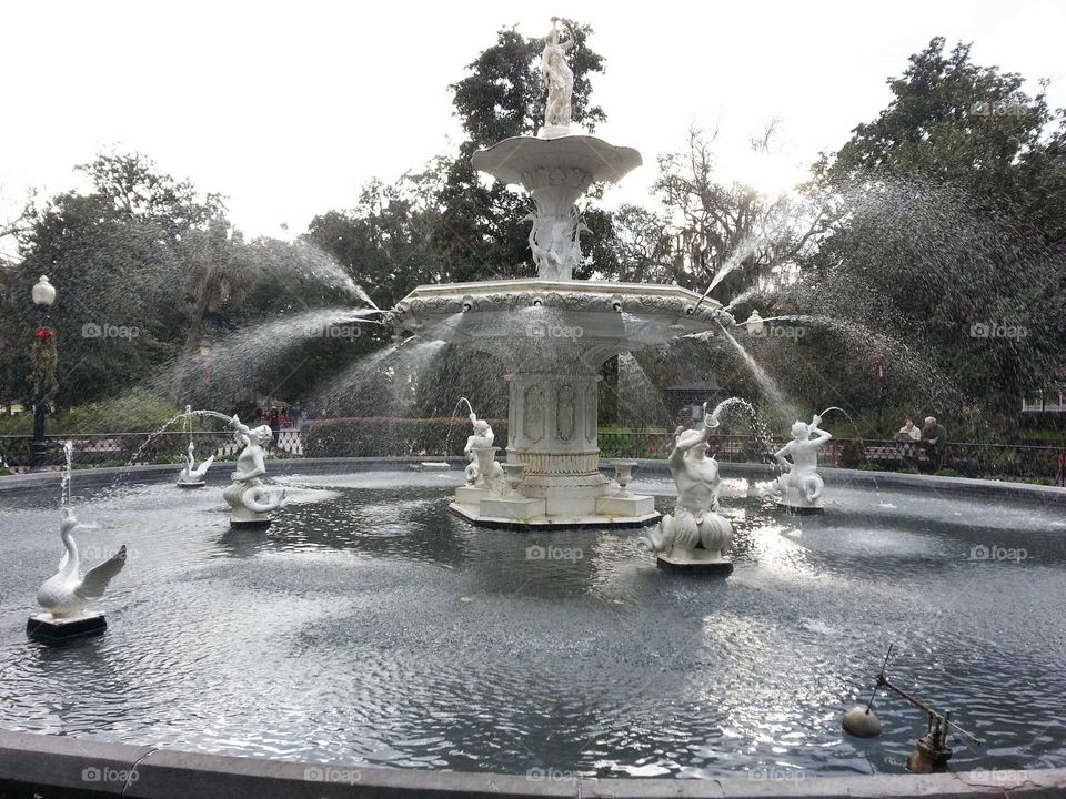 a beautiful fountain in Historic downtown Savannah Georgia. Forsyth Park