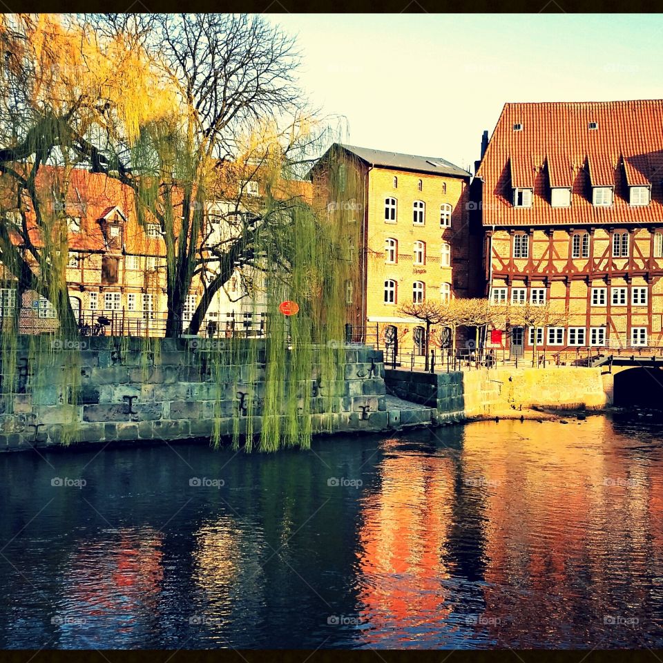 Spring in Lüneburg - Germany . I was riding my bike, as I realized the beautiful sunset reflected on the other side of the Ilmenau river. I didn't miss the opportunity and took this photo. 