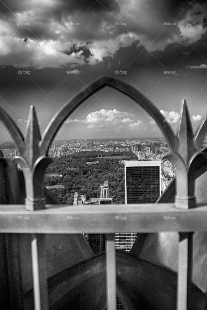 a view through the balustrade of the empire state building