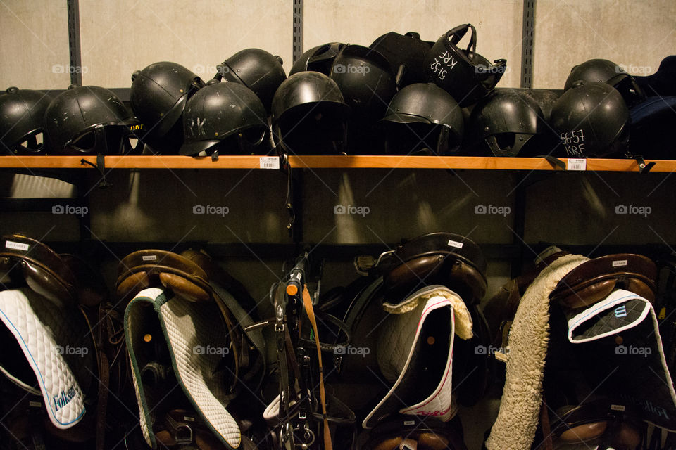 Horse stable with gear.