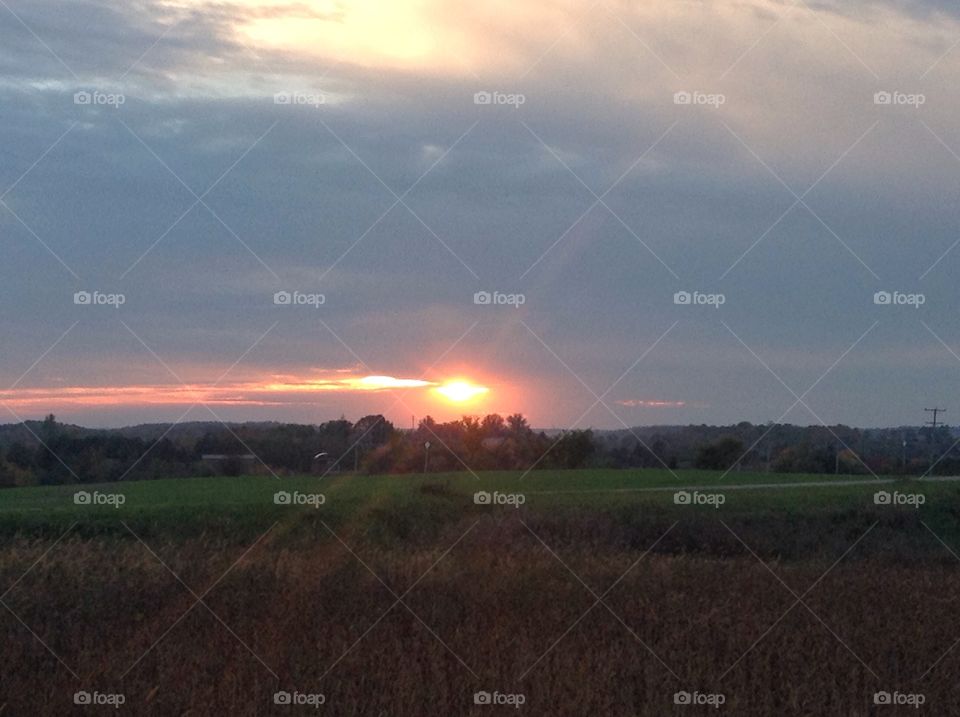 Sunset over a small town.