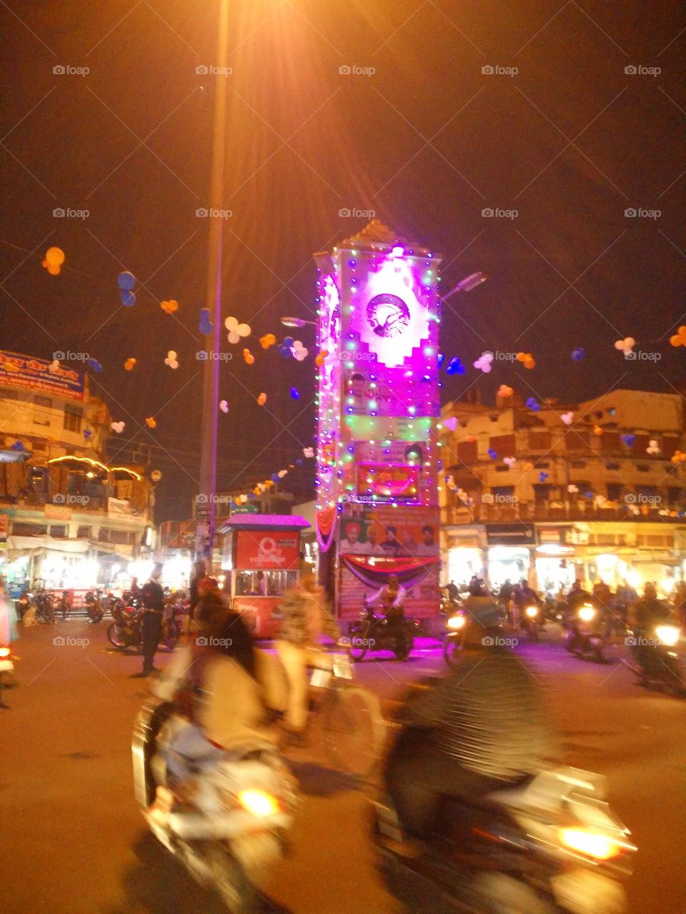 Decorated watch tower in the market by the SIKHs on their festiwal.