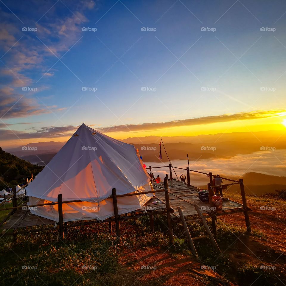 The sun comes up over my campsite at Doi Samer Dao in Nan, Thailand. Absolutely gorgeous morning!