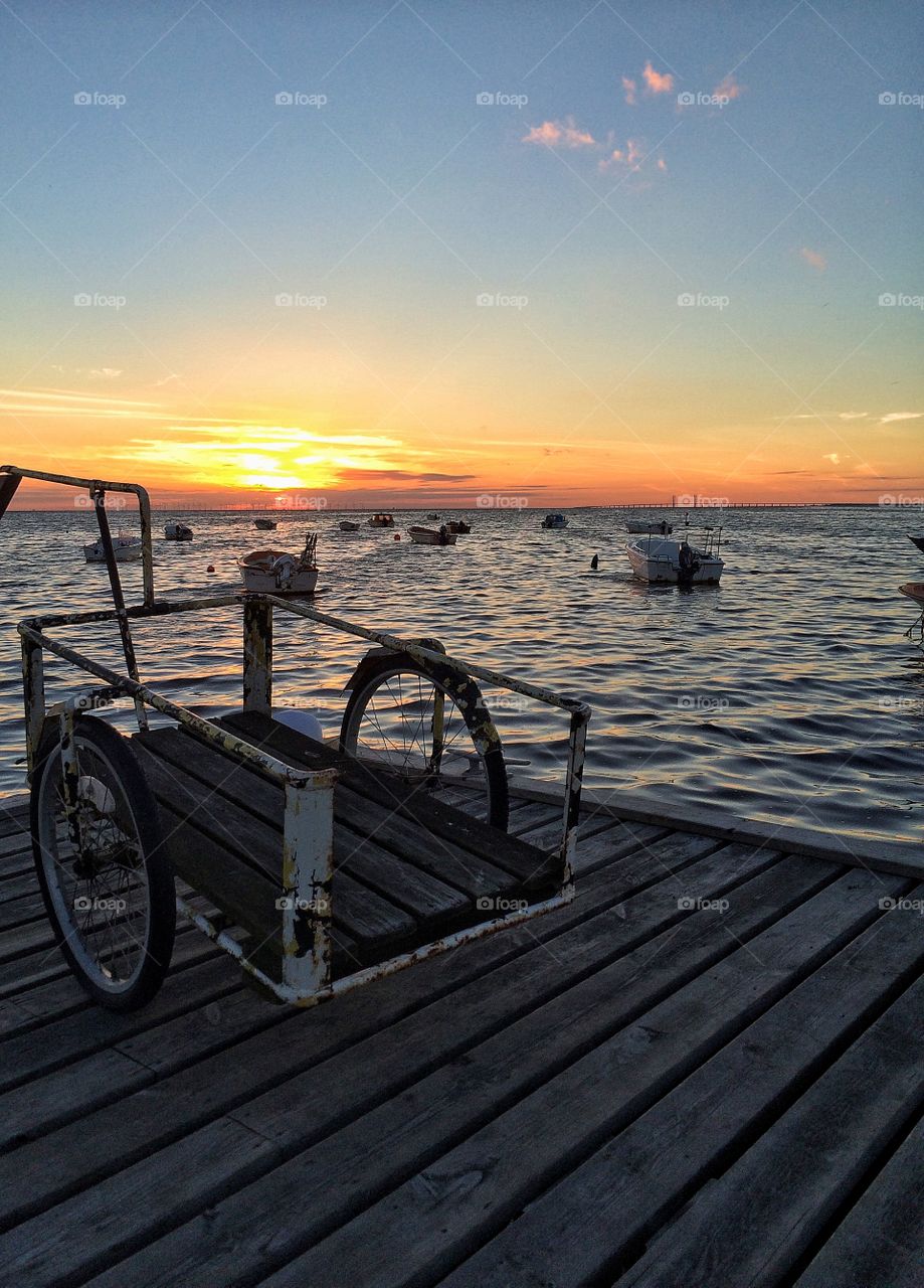 Bicycle trailer in sunset